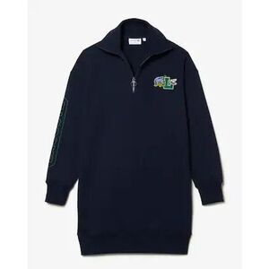 Lacoste Navy Women's Oversized Zip-Neck Polo Dress with graphics size 36 (Small)